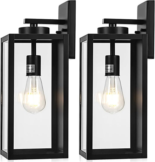 16-inch Large Outdoor Wall Light Fixture, Black Exterior Wall Lantern Waterproof, Farmhouse Porch Sconce Lighting With Glass, Modern Wall-Mounted Outside Lights for House, Garage, Patio Lamp, 2 Packs-VerdiqueGarden
