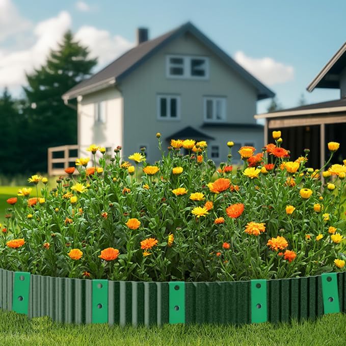 24Pcs Metal Garden Landscape Edging Stakes Green,10in anchoring Stakes Landscape Anchoring Spikes for Terrace Board, Garden Liner, Landscape Edging Coil,Bender Board,Grass Barrier-VerdiqueGarden