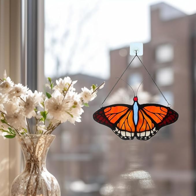 Stained Glass Window Hangings Butterfly Tiffany Style Butterfly Suncatcher for Window Hanging Suncatchers Handcrafted Ornament (Yellow)-VerdiqueGarden