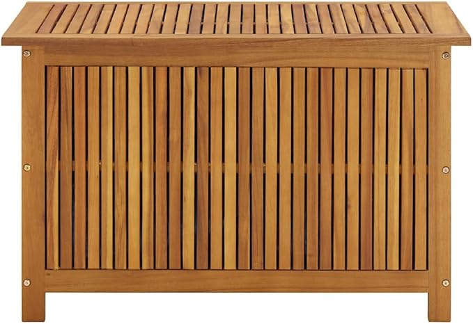 vidaXL Wooden Deck Box - Outdoor Teak Storage Chest, Ideal for Patio Furniture Cushions, Pool Accessories, Garden Tools - Water-Resistant Bag Inside - 35.4''x19.7''x22.8'', Solid Acacia Wood-VerdiqueGarden