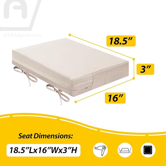 AAAAAcessories Outdoor Seat Cushions for Chairs, Waterproof, Fade-Resistant Patio Furniture Replacement Cushions, 18.5" x 16" x 3", Set of 2, Khaki Beige-VerdiqueGarden