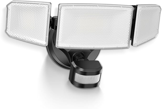 ALUSSO® LED Security Lights Motion Sensor, 60W 6000LM 3 Modes Flood Lights Outdoor Motion Sensor, 3CCT 3 Heads Outdoor Security Light Wet Location Use for House Garage Yard Walkway Black-VerdiqueGarden