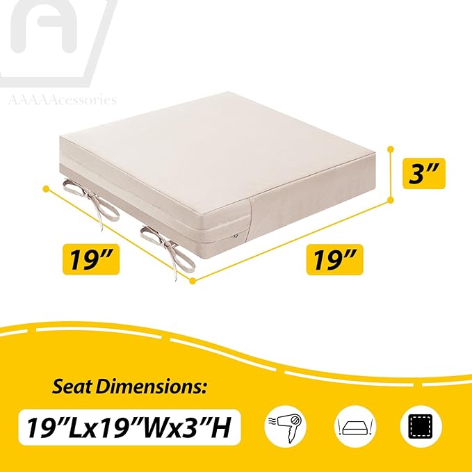 AAAAAcessories Outdoor Seat Cushions for Chairs, Waterproof, Fade-Resistant Patio Furniture Replacement Cushions, 19" x 19" x 3", Set of 2, Khaki Beige-VerdiqueGarden