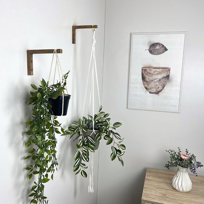2-Piece Set of Plant Hooks for Wall 6 Inch - L-Shaped Mounted Wooden Plant Hook - Indoor and Outdoor Bracket Plant Hanger for Planters, Lanterns, Bird Feeders and Plant Basket (Walnut)-VerdiqueGarden