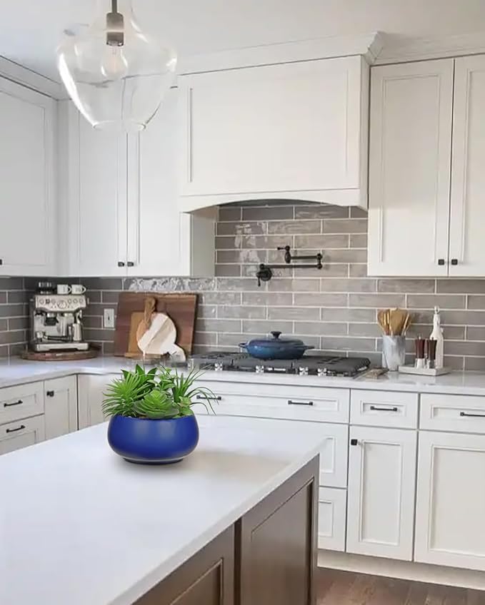 Fake Plants Artificial Succulents in Pots Faux Succulent Arrangement Potted Plant in Blue Ceramic Planter Bowl for Home Decor Office Desk Bathroom Shelf Living Room Indoor Decorations-VerdiqueGarden