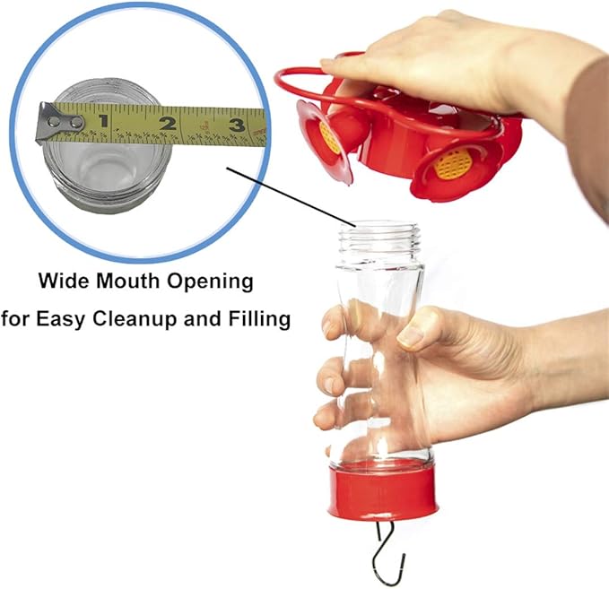 Nature's Rhythm Bird Feeder 4 bee Guard Plastic Feeding Port 8oz Glass Pinch Waist Hummingbird Feeder,1pcs-VerdiqueGarden
