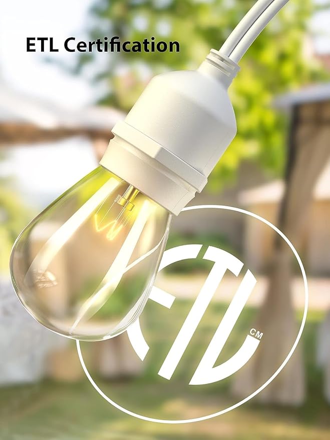 addlon 48 FT Outdoor String Lights Commercial Grade Weatherproof, 18 Edison Vintage Bulbs, 15 Hanging Socketsand 3 Spare Bulbs, ETL Listed Decorative Cafe Patio Lights for Bistro Garden, White-VerdiqueGarden