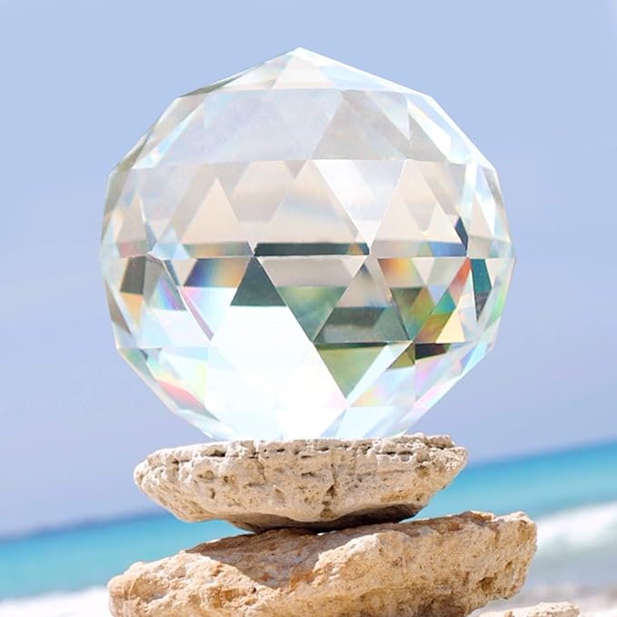 Clear Glass Crystal Ball Prisms Window Rainbow Maker Sphere Faceted Gazing Ball Prism Prism Suncatcher for Home Décor, Feng Shui, (120mm/4.72inch)-VerdiqueGarden