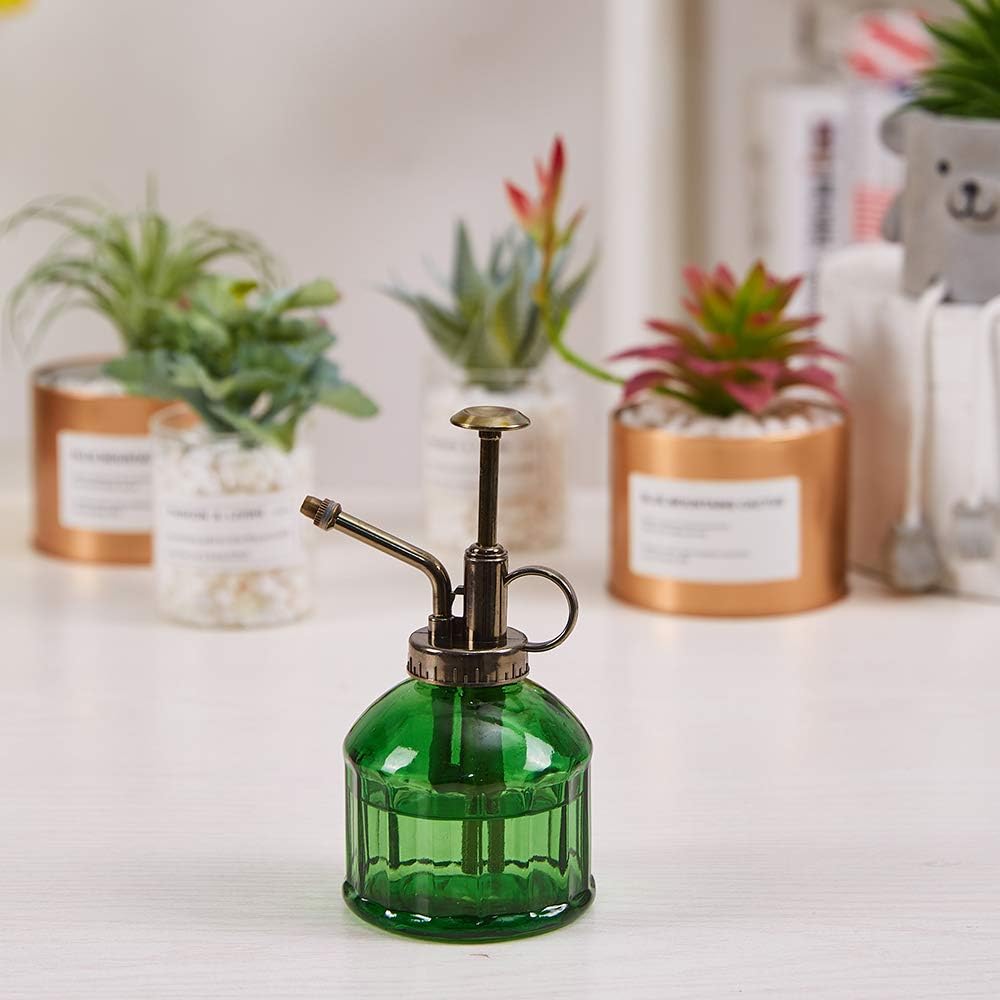 Glass Plant Mister Spray Bottle, Vintage Plant Spritzer Sprayer Mister, Succulent Watering Bottle with Top Pump, Small Glass Watering Can for Indoor Outdoor Houseplant - Dark Green-VerdiqueGarden