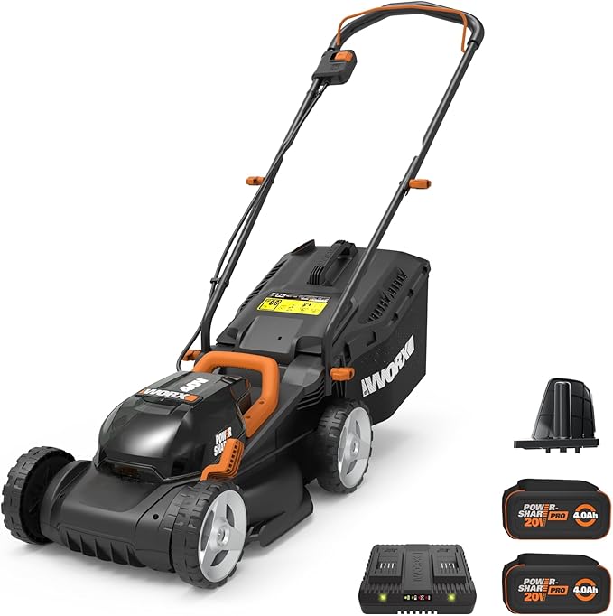 WORX 40V 14" Cordless Lawn Mower for Small Yards, 2-in-1 Electric Mower Cuts Quietly, Compact & Lightweight Push Lawn Mower with 6-Position Height Adjustment WG779 – 2 Batteries & Charger Included-VerdiqueGarden