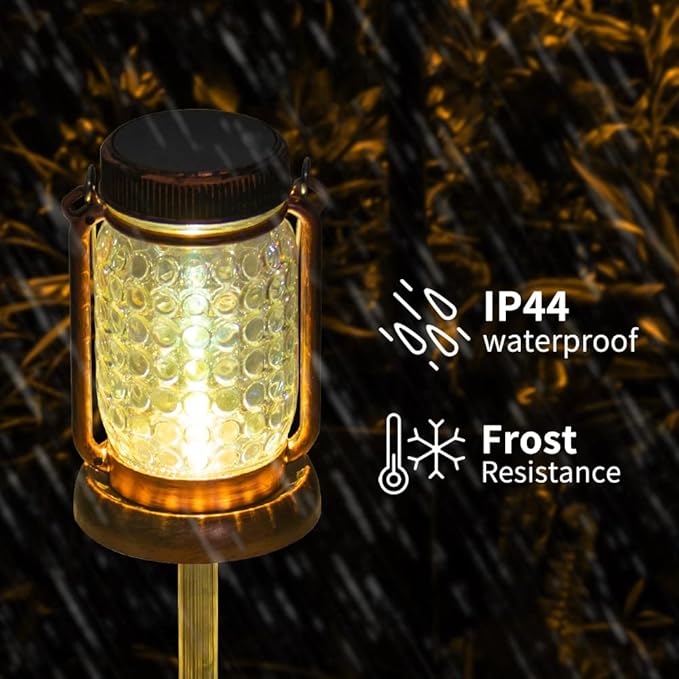 Outdoor Garden Decor, 2 Pack Solar Lantern Waterproof Warmwhite Mason Jar Hanging Lights, Porch Decorative for Garden Yard Patio Backyard Deck Courtyard Lawn-VerdiqueGarden