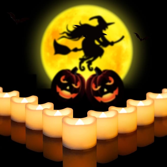 CANDLE CHOICE Battery Operated Flameless Tea Lights Small Bright Flickering LED Electric Fake Votive Tealight Candles Halloween Pumpkin Lights Wedding Christmas Decorations Table Centerpieces 6 PCS-VerdiqueGarden