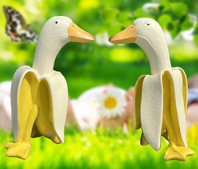 Tellme 2 PCS Banana Duck Statues, Creative Whimsical Garden Art Resin Gnome Sculptures, Outdoor Personalized Decors, Cute Banana Ornaments for Yard, Porch, Office, Home, Funny Housewarming Gifts.-VerdiqueGarden