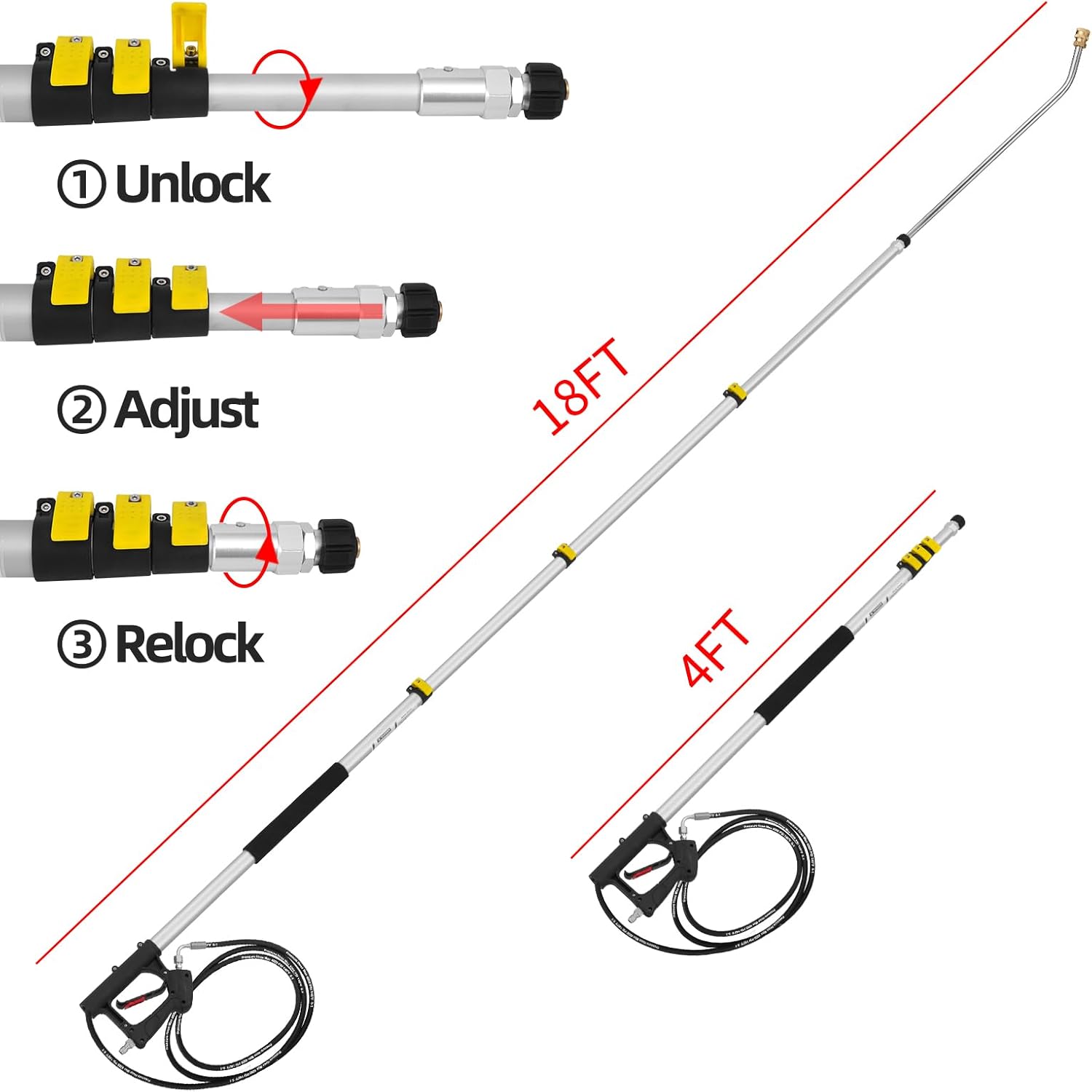 18 FT Telescoping Pressure Washer Wand with Power Washer Extension Wand, Gutter Cleaner Attachment, 5 Spray Nozzle Tips and 2 Hose Inlet Adapters-VerdiqueGarden