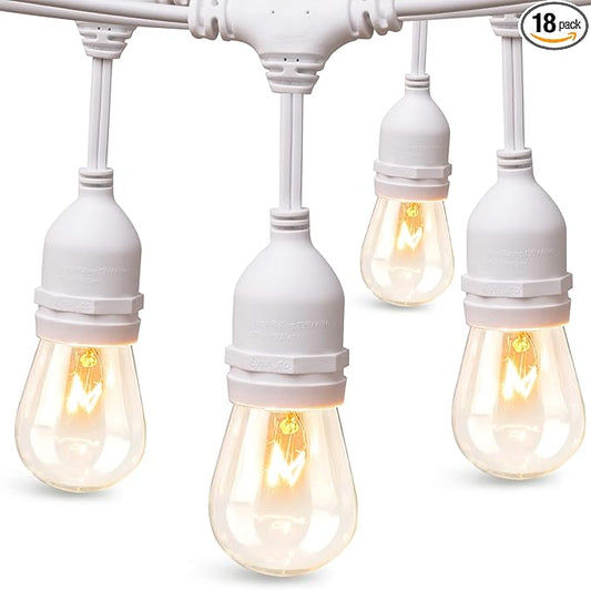 addlon 48 FT Outdoor String Lights Commercial Grade Weatherproof, 18 Edison Vintage Bulbs, 15 Hanging Socketsand 3 Spare Bulbs, ETL Listed Decorative Cafe Patio Lights for Bistro Garden, White-VerdiqueGarden