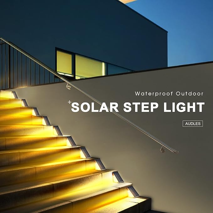 LED Solar Step Lights Waterproof Outdoor Stair Lights, Warm White Solar Deck & Pathway Lights IP67 for Yard, Patio, Garden, Front Door, Driveway, Porch 2PK-VerdiqueGarden
