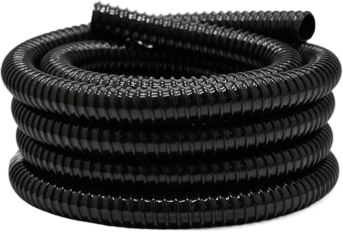 1.25 Inch Pond Tubing, 1-1/4 Dia ID Corrugated Water Pipe, 20 Feet Length Flexible PVC Hose Pipe with Pipe Fittings, Aquarium, Pond Waterfall, Garden Pond Pump Drainage Tube Black-VerdiqueGarden