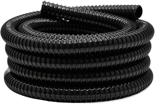 1.25 Inch Pond Tubing, 1-1/4 Dia ID Corrugated Water Pipe, 20 Feet Length Flexible PVC Hose Pipe with Pipe Fittings, Aquarium, Pond Waterfall, Garden Pond Pump Drainage Tube Black-VerdiqueGarden