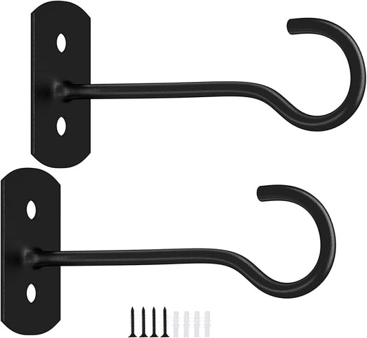 6in Hanging Plant Hooks,2Pack Ceiling Hooks for Plants,Lights,Planters,Lanterns,Hanging Bird Feeders,Wind Chimes,Indoor&Outdoor Decoration Wall Hooks Black-VerdiqueGarden