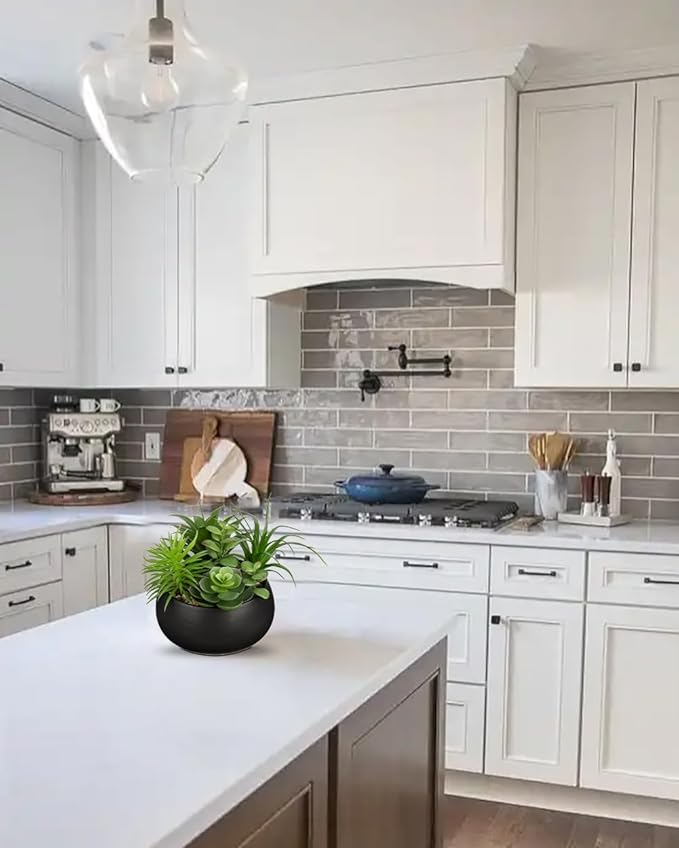 Fake Plants Artificial Succulents in Pots Faux Succulent Arrangement Potted Plant in Black Ceramic Planter Bowl for Home Decor Office Desk Bathroom Shelf Living Room Indoor Decorations-VerdiqueGarden