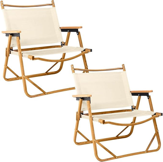 Outvita Portable Folding Camping Chair, 2pcs Ultralight Low Beach Chair, Durable Aluminum Frame Armchairs for Hiking Concert Fishing Picnic, Supports 225Lbs-VerdiqueGarden