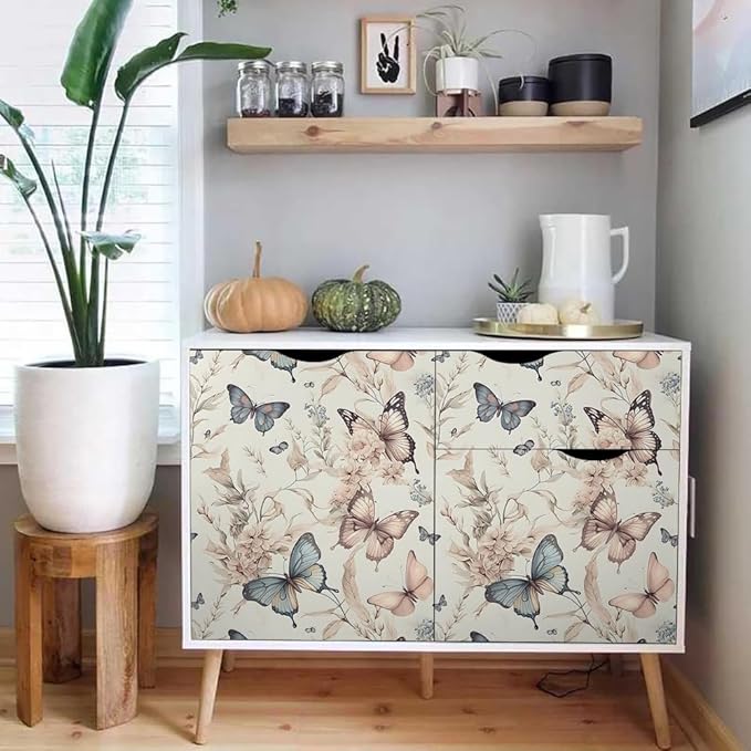 Wonderland Boho Butterfly Flowers Peel and Stick Wallpaper Self Adhesive Removable Easy Peel Off Stick on Wall Paper for Bedroom Cabinet Renter Friendly-VerdiqueGarden