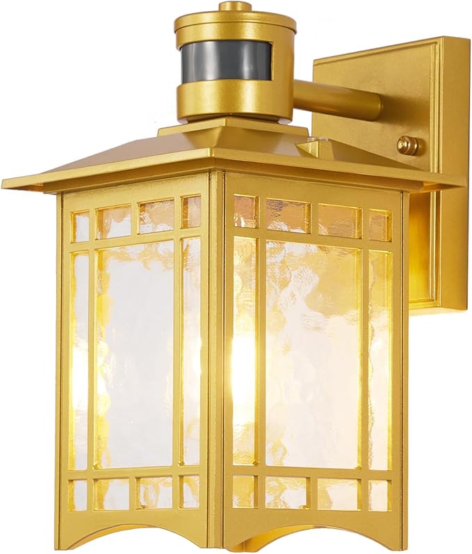 Dusk to Dawn Motion Sensor Light, Outdoor Light Fixture, Golden Wall Sconce Lighting, Front Porch Light, Exterior Lights for House Patio, Outside Door Lights, Wall Mount Anti-Rust Lantern-VerdiqueGarden