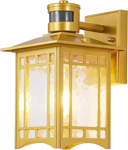 Dusk to Dawn Motion Sensor Light, Outdoor Light Fixture, Golden Wall Sconce Lighting, Front Porch Light, Exterior Lights for House Patio, Outside Door Lights, Wall Mount Anti-Rust Lantern-VerdiqueGarden