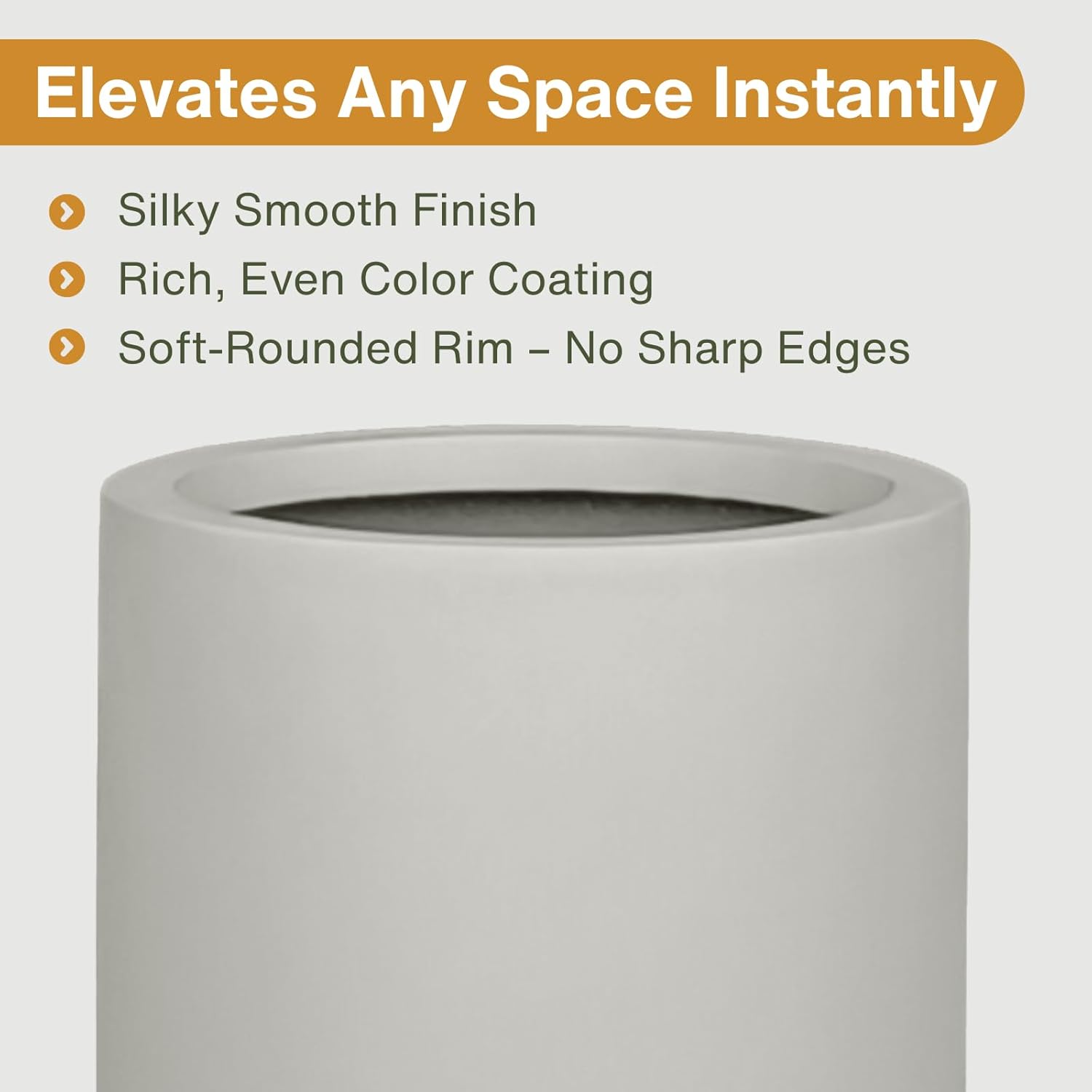 19.5" H x 9.8" D Tubo Fiberstone Cylinder Tall Planter with Drainage Hole, Smooth Finishes, for Indoor and Outdoor Use, Included 2 Extra Coco Mats (Light French Gray, 8.2" Pot Opening)-VerdiqueGarden