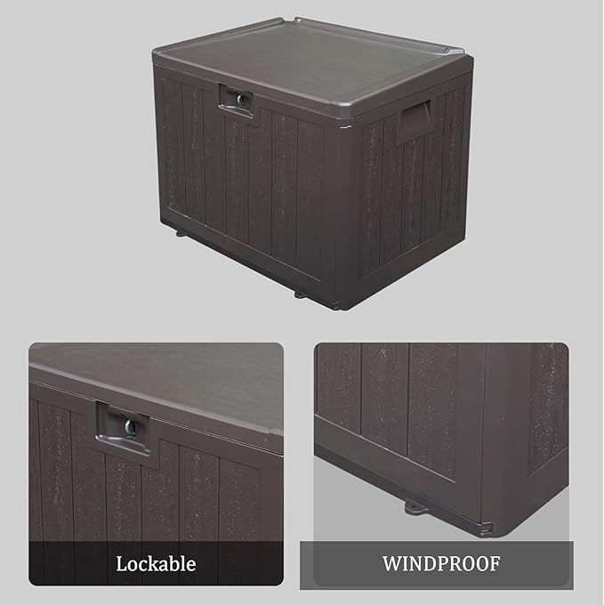 Premium Pro Edition 35 Gallon Lockable Resin Deck Box, Waterproof & UV-Resistant Outdoor Storage Box for Outdoor Storage, Garden Tools & Pool Accessories Storage, Brown-VerdiqueGarden