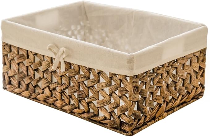 Rectangular Woven Seagrass Storage Bins with Handle,Kingwillow. (water hyacinth, Set of 3)-VerdiqueGarden