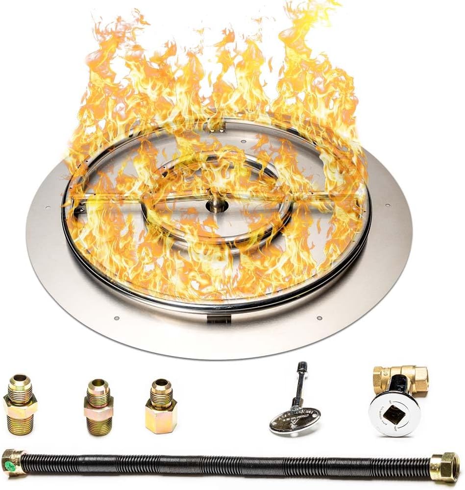 Fire Pit Burner Pan & Ring - Works with Natural Gas - Stainless Steel Fire Pit Burner Kit 30-Inch Pan, 24-Inch Ring - 150,000 BTU Max-VerdiqueGarden