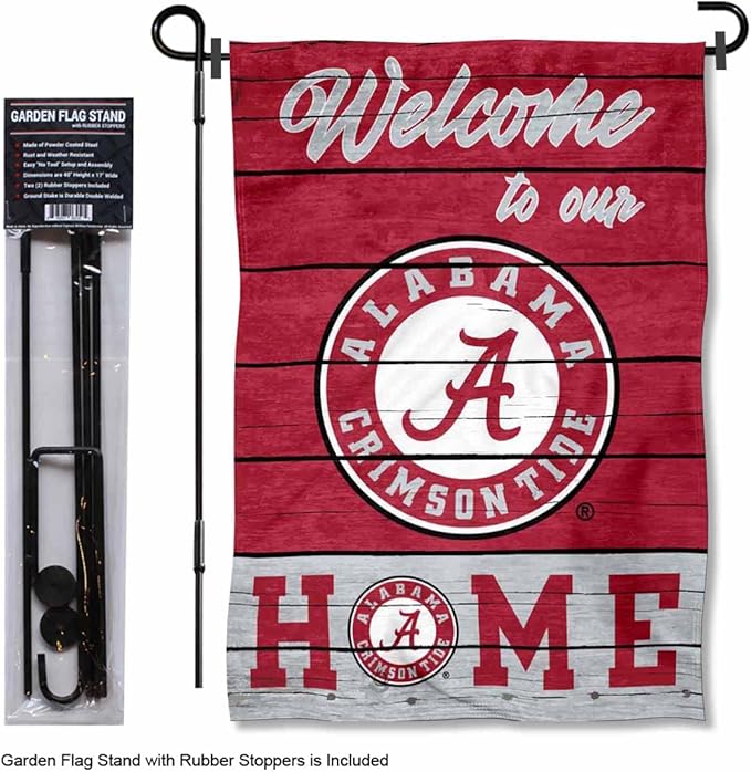 College Flags & Banners Co. Alabama Crimson Tide Welcome to Our Home Garden Flag with Stand Holder-VerdiqueGarden