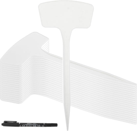 100 Pcs Plant Labels,T-Type 10.63inch Large Plastic Plant Tags Waterproof Plant Makers Nursery Garden Labels for Outdoor Indoor Plants Herbs Flowers Vegetable Potted Belt Marker Pen (White)-VerdiqueGarden