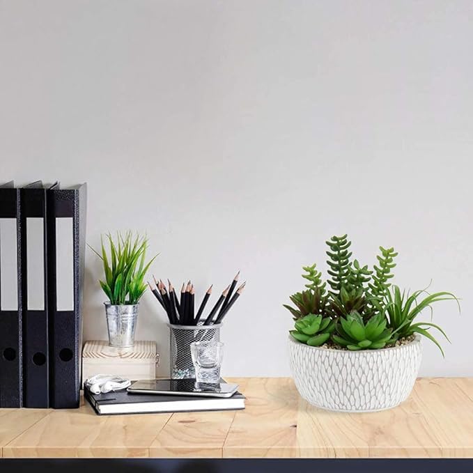 Briful Small Fake Plants Assorted Faux Succulents in Pots Realistic Succulents Plants Artificial with Cement Pots for Home Table Office Desk Bathroom Shelf Living Room Decor-VerdiqueGarden