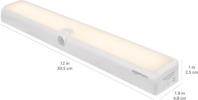 Amazon Basics LED USB/Battery Operated Light Bar, Swivel Motion Sensor, Stick on Lights, 250 Lumens, 12 Inches, Under Cabinet Lighting, Closet, Kitchen, 2 Pack, White-VerdiqueGarden