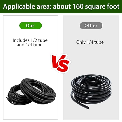 JOPARY 100FT PVC Hose DIY Automatic Flower Waterer Drip Irrigation Kit,Balcony Flower Pot Watering, Smart Watering Drip Irrigation, Irrigation Tubing Hose Adjustable Nozzle Emitters Barbed Fittings-VerdiqueGarden