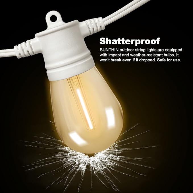 SUNTHIN White Outdoor String Lights, 96FT White Patio Lights with 32 Shatterproof LED Bulbs for Garden, Backyard, Porch, Cafe, Deck, Wedding, Party, Gathering-VerdiqueGarden