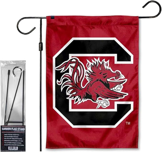 College Flags & Banners Co. South Carolina Gamecocks Garden Banner Flag with Stand Pole Holder-VerdiqueGarden
