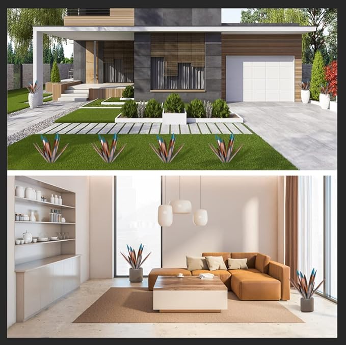 Homight Metal Agave Plants Outdoor Decor Mexican Yard Art Plants Garden Decor for Outside Metal Art Flowers Gifts for Butterflies Bees Birds for Gifts (1big&1small)-VerdiqueGarden