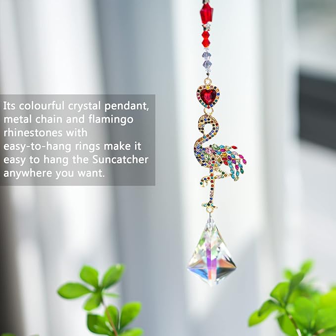 Flamingo Colorful Crystal Rhinestones Suncatcher Window Hang Pendant, Hanging Crystals for Windows,Christmas Tree,Wedding Decor-VerdiqueGarden