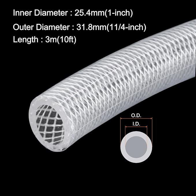 1" x 1 1/4" Braided Clear Plastic PVC Tubing 10ft High Pressure Flexible Reinforced Vinyl Tube, [for Garden Irrigation, Water Hose, Fish Tank, Water Transfer] - 25.4x31.8mm-VerdiqueGarden