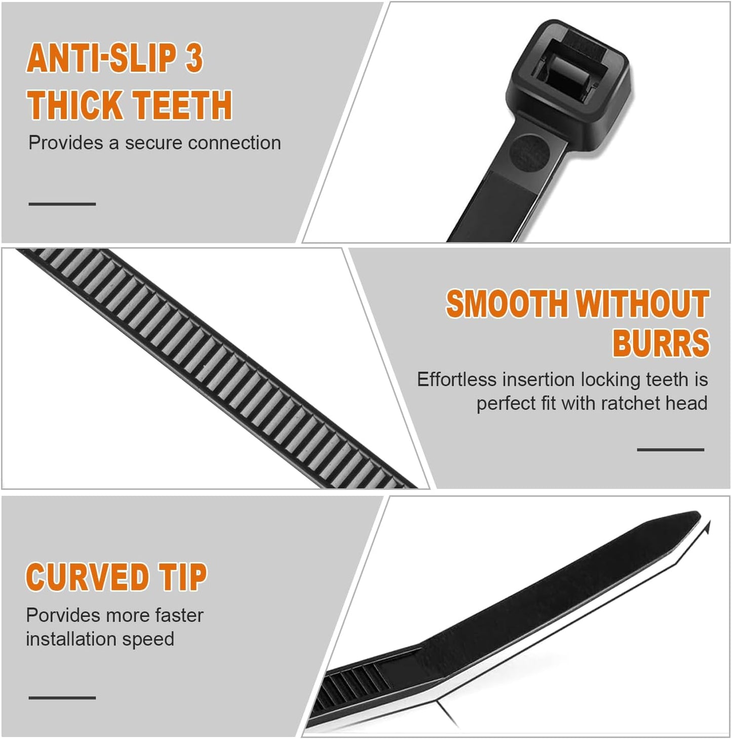 Zip Ties, RAZCC 1200pcs Black Cable Zip Ties 8 Inch, Heavy Duty Plastic Wire Ties with 70lb Tensile Strength, Self-Locking Black Nylon Tie Wraps for Indoor and Outdoor-VerdiqueGarden