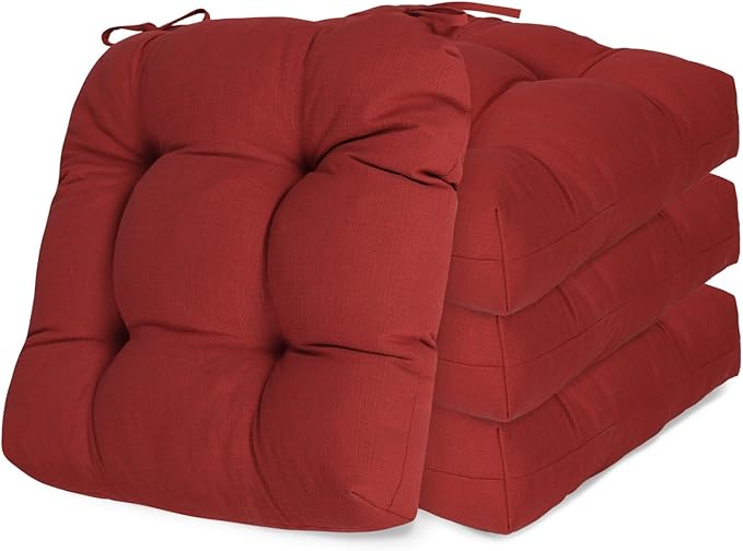 Aoodor 19" x 19" x 5" Tufted Outdoor Chair Cushions, Water Resistant & Fade Resistant Polyester Dining Chair Pads with 2 Straps for Patio Furniture, Set of 4-VerdiqueGarden