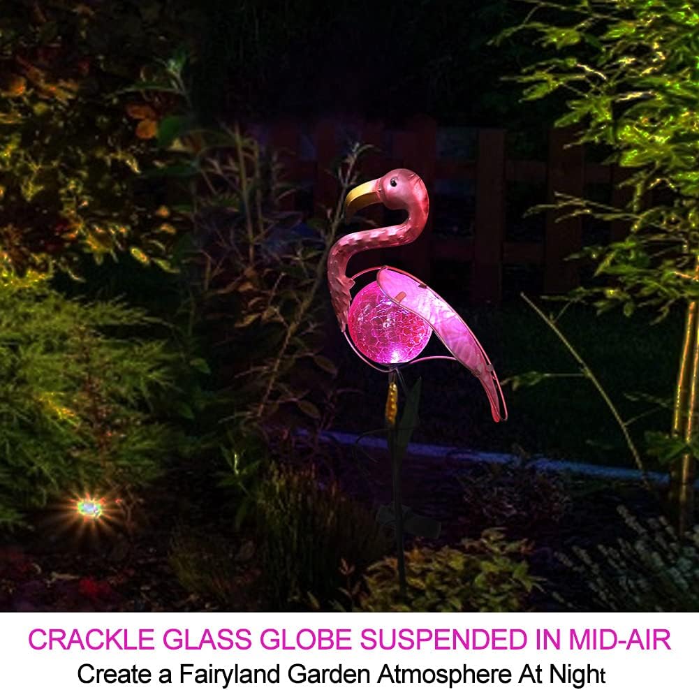 Bright Zeal 14" Big Metal Outdoor Solar Lights Waterproof Flamingo Garden LED Stake Light - Solar Pink Flamingos Yard Ornaments - Stake Lights Yard Decor Metal Yard Art-VerdiqueGarden