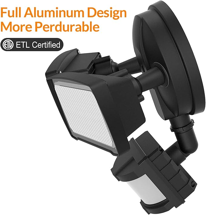 LEPOWER LED Security Lights Motion Sensor Light Outdoor, 30W 3200LM Motion Security Light, 5500K, IP65 Waterproof, 2 Head Motion Detector Flood Light for Garage, Yard, Porch, Black (Not Solar Powered)-VerdiqueGarden
