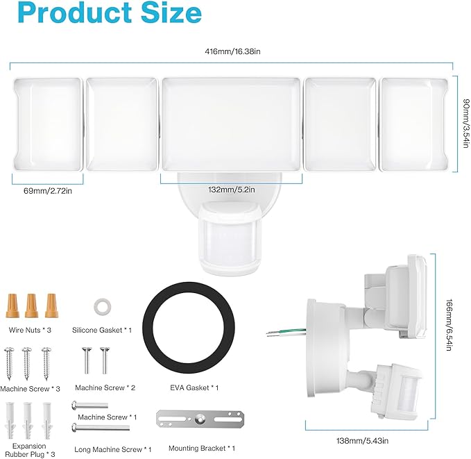 Olafus 100W Motion Sensor Outdoor Lights, 10000LM 6500K Daylight Flood Lights Outdoor Motion Sensor, Dusk to Dawn Outdoor Lighting, IP65 Waterproof Motion Detector Lights for Outside, White-VerdiqueGarden