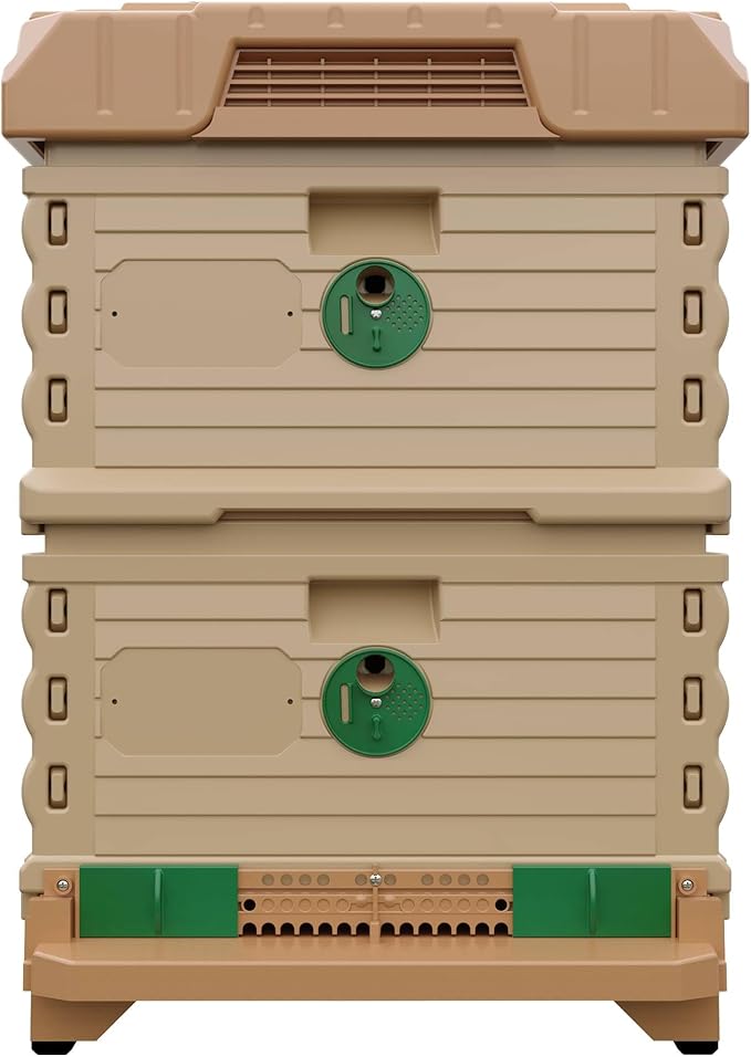Ergo Insulated 10 Frame Bee Hive Set [NO Frames Included] (Double Deep, Tan Body Green Entrance)-VerdiqueGarden