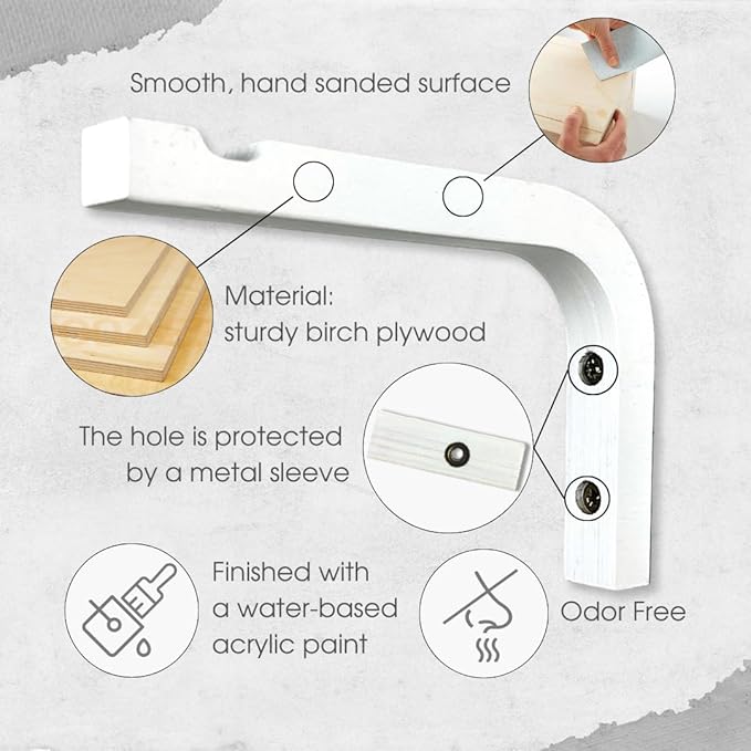 2-Piece Set of Plant Hooks for Wall 6 inch - Mounted Wooden Plant Hook - Indoor and Outdoor Bracket Plant Hanger for Planters, Lanterns, Bird Feeders, Patio Decorations (White)-VerdiqueGarden