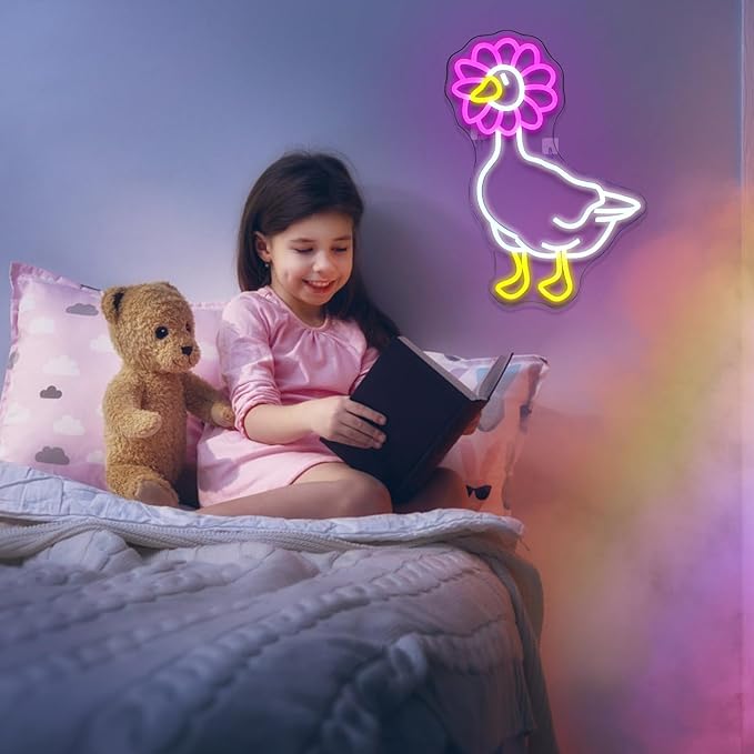 Duck Neon Sign Pink Daisy Duck Neon Signs for Wall Decor,USB Connectivity Dimmable Flower Duck Neon Light Signs for Bedroom Living Room Kids Room Apartment Home Bar Birthday Party-VerdiqueGarden